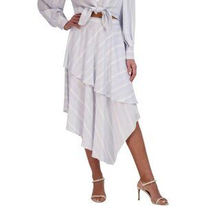 BCBGMAXAZRIA‎ Asymmetrical Midi Skirt Size L Ballad Blue Flares Tiered Ruffle